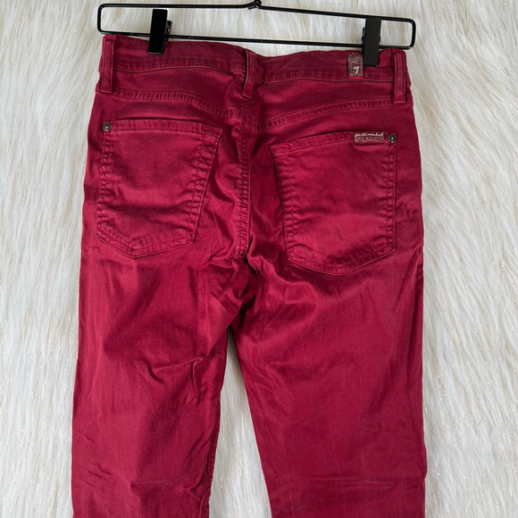 7 For All Mankind Womens Ankle Gwenevere Cropped Jeans Maroon Stretch Frayed 27 - Picture 9 of 9